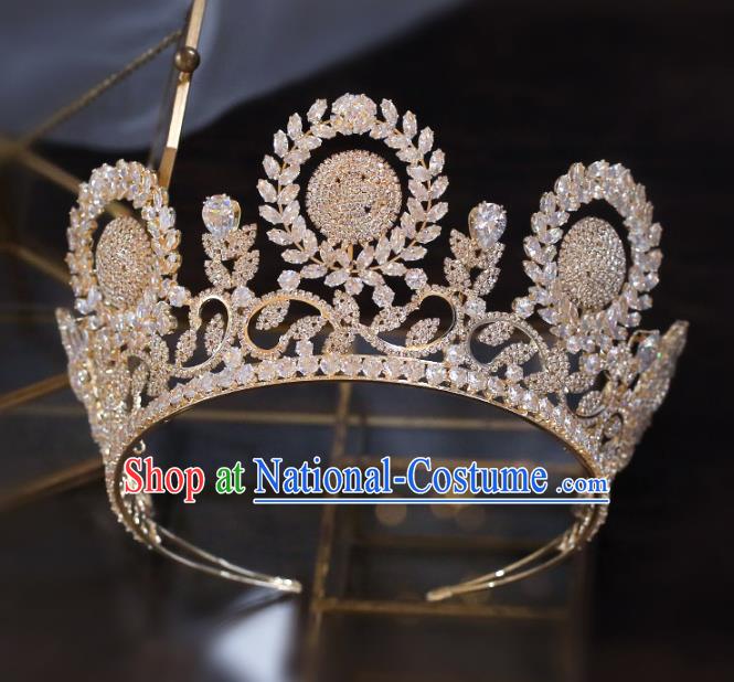 Top Grade Baroque Bride Golden Zircon Royal Crown Wedding Queen Hair Accessories for Women