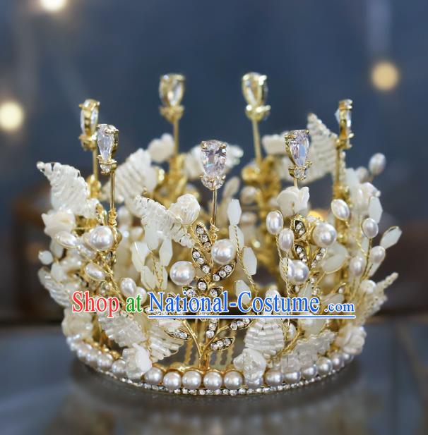 Top Grade Baroque Bride Shell Pearls Royal Crown Wedding Queen Hair Accessories for Women