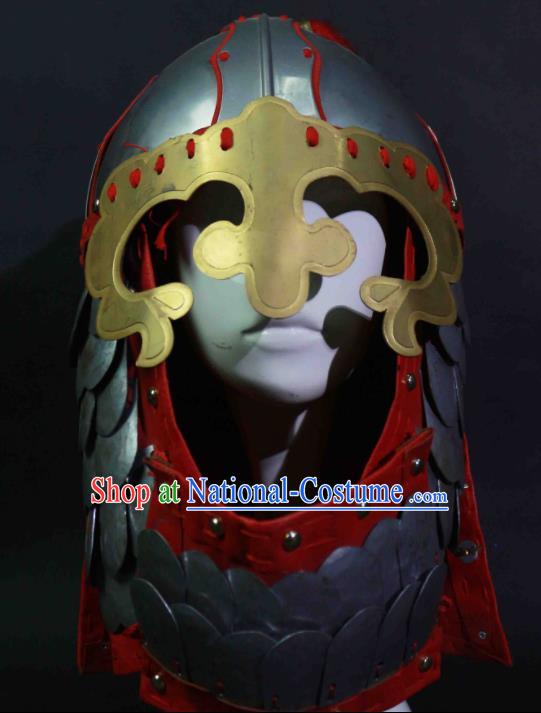 Chinese Traditional Yuan Dynasty General Helmet Ancient Soldier Hat Headwear for Men