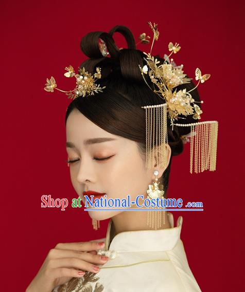 Chinese Traditional Hanfu Golden Butterfly Hair Combs and Hairpins Ancient Princess Hair Accessories for Women