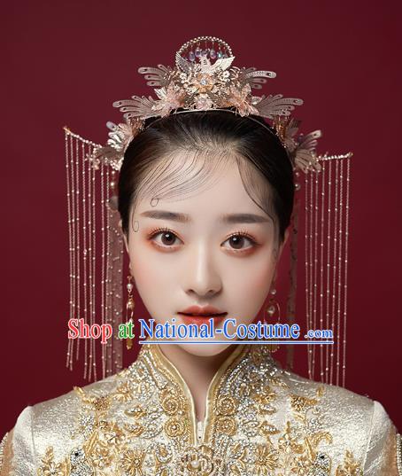 Chinese Traditional Hanfu Golden Hair Crown and Phoenix Hairpins Ancient Princess Hair Accessories for Women