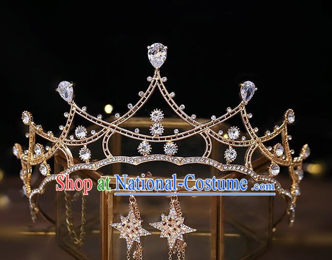 Top Grade Baroque Bride Zircon Golden Royal Crown Wedding Queen Hair Accessories for Women