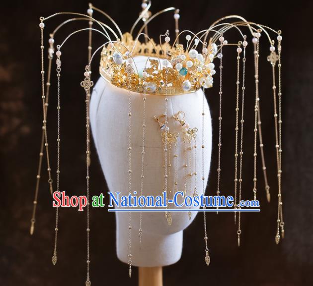 Chinese Traditional Ancient Golden Phoenix Coronet Hairpins Bride Headdress Wedding Hair Accessories for Women