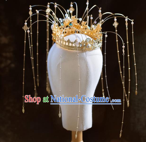 Chinese Traditional Ancient Golden Phoenix Coronet Hairpins Bride Headdress Wedding Hair Accessories for Women