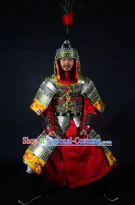 Chinese Traditional Ming Dynasty General Argent Body Armor Ancient Swordsman Costumes for Men