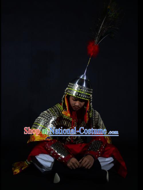 Chinese Traditional Ming Dynasty General Argent Body Armor Ancient Swordsman Costumes for Men