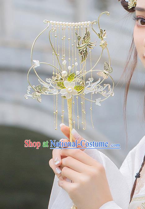 Chinese Traditional Phoenix Tassel Palace Fans Handmade Classical Hanfu Wedding Fan for Women