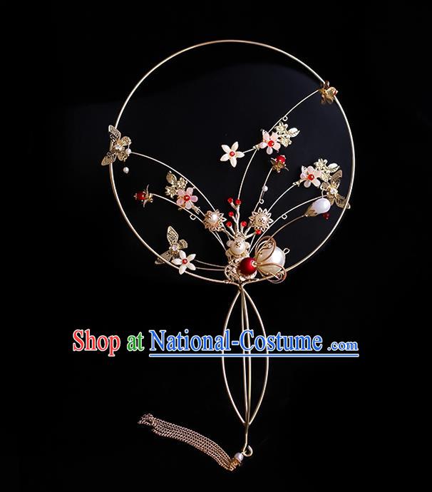 Chinese Traditional Bride Palace Fans Handmade Classical Hanfu Wedding Fan for Women