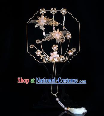 Chinese Traditional Bride Golden Palace Fans Handmade Classical Hanfu Wedding Fan for Women