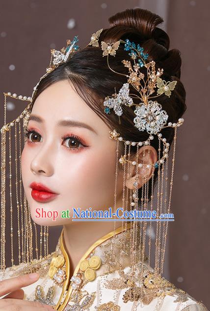 Chinese Traditional Hanfu Butterfly Flowers Hair Clasp Tassel Hairpins Ancient Princess Hair Accessories for Women