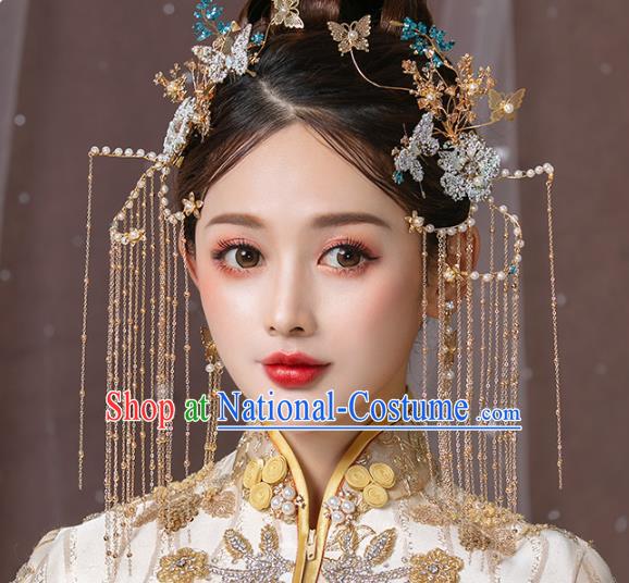 Chinese Traditional Hanfu Butterfly Flowers Hair Clasp Tassel Hairpins Ancient Princess Hair Accessories for Women