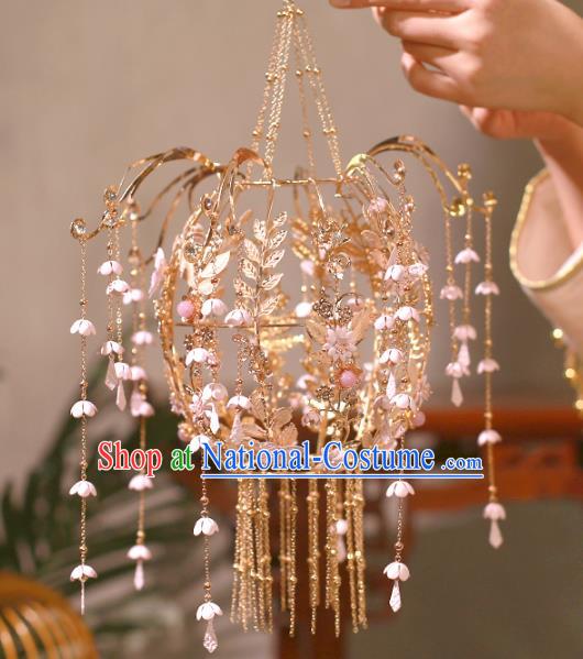 Chinese Ancient Wedding Bridal Portable Lantern Traditional Bride Pink Flowers Tassel Lanterns for Women