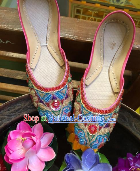 Asian India Traditional Beading Pink Shoes Indian Handmade Shoes for Women