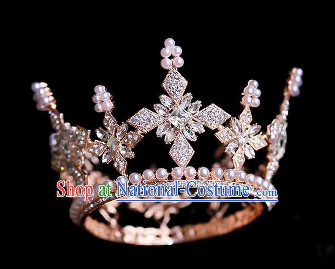 Top Grade Baroque Princess Champagne Crystal Round Royal Crown Wedding Queen Hair Accessories for Women