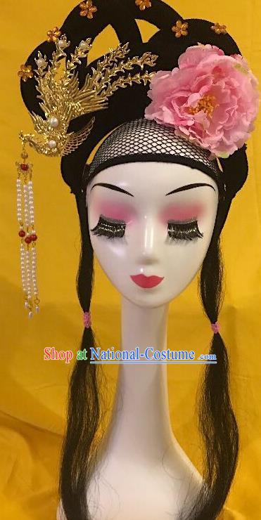 Traditional Chinese Opera Goddess Wig Sheath and Phoenix Hairpins Headdress Peking Opera Diva Hair Accessories for Women