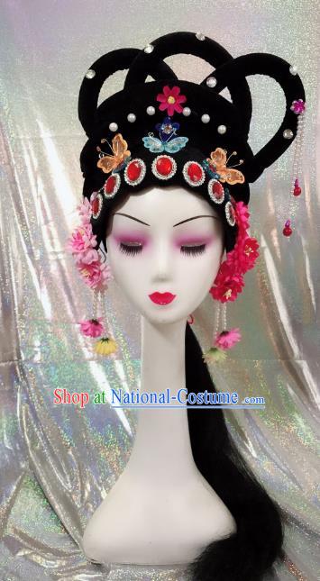 Traditional Chinese Beijing Opera Goddess Wig Sheath and Hairpins Headdress Peking Opera Diva Hair Accessories for Women