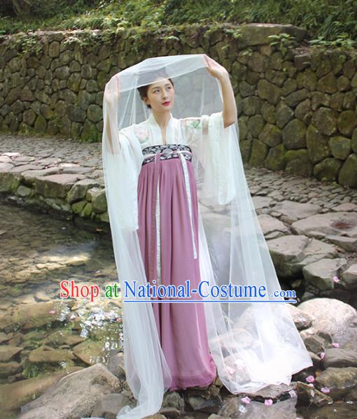 Chinese Ancient Court Lady Embroidered Dress Traditional Tang Dynasty Royal Princess Historical Costumes for Women