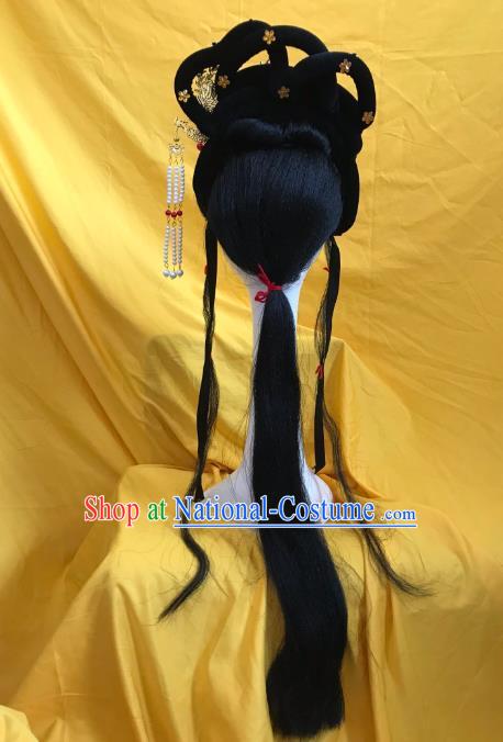 Traditional Chinese Opera Princess Wig Sheath and Phoenix Hairpins Headdress Peking Opera Diva Hair Accessories for Women