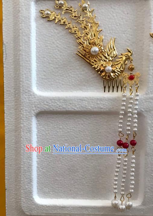 Chinese Ancient Opera Golden Phoenix Hair Comb Traditional Hanfu Hair Accessories for Women