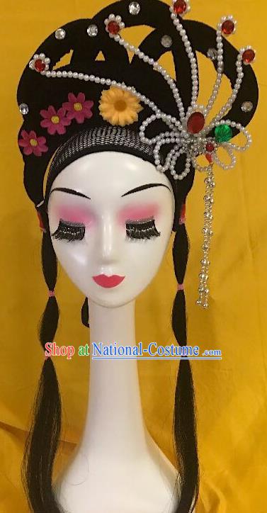 Traditional Chinese Opera Diva Wig Sheath and Phoenix Tassel Hairpins Headdress Peking Opera Goddess Hair Accessories for Women