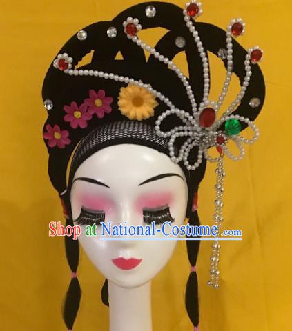 Traditional Chinese Opera Wig Chignon and Hairpins Headdress Peking Opera Diva Hair Accessories for Women