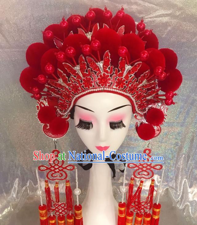 Traditional Chinese Opera Red Butterfly Phoenix Coronet Headdress Peking Opera Diva Hair Accessories for Kids