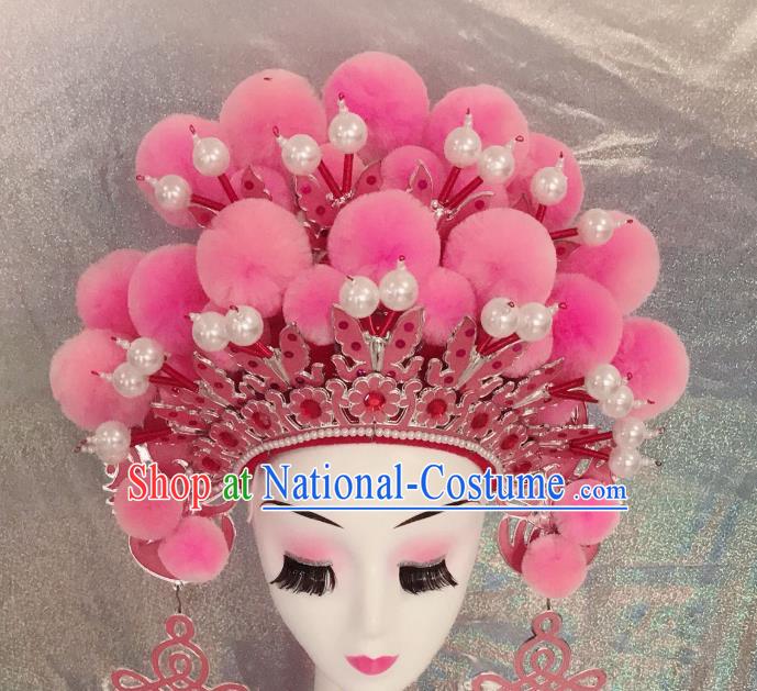 Traditional Chinese Opera Pink Phoenix Coronet Headdress Peking Opera Diva Hair Accessories for Kids