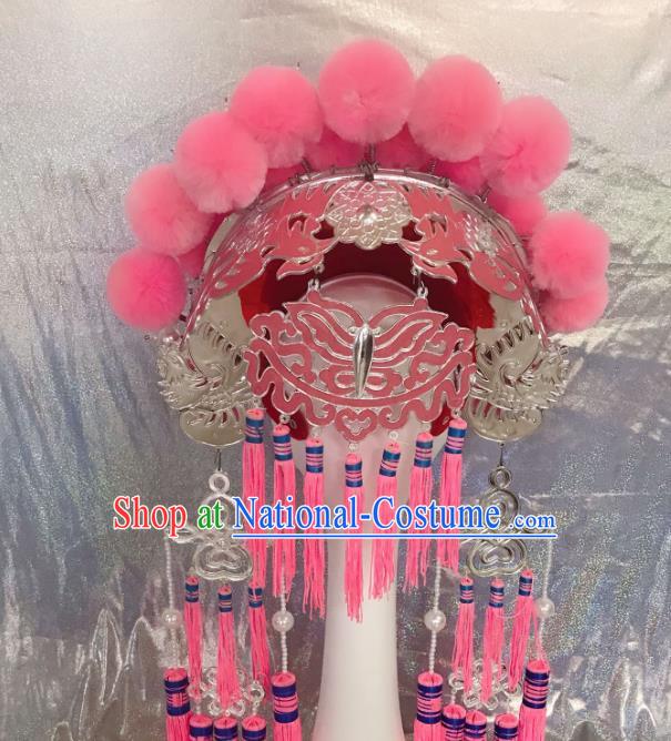 Traditional Chinese Opera Pink Phoenix Coronet Headdress Peking Opera Diva Hair Accessories for Kids