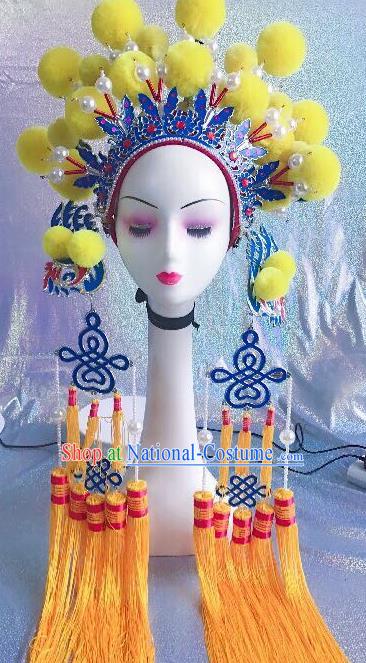 Traditional Chinese Opera Yellow Venonat Phoenix Coronet Headdress Peking Opera Diva Hair Accessories for Kids