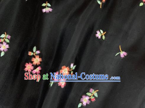 Chinese Traditional Classical Embroidered Flowers Pattern Design Black Silk Fabric Asian Hanfu Material