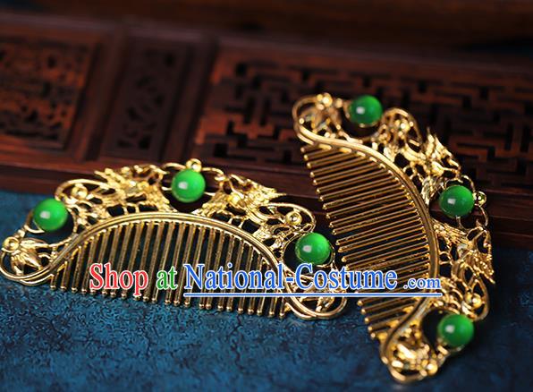 Traditional Chinese Qing Dynasty Golden Hair Combs Headdress Ancient Queen Hair Accessories for Women