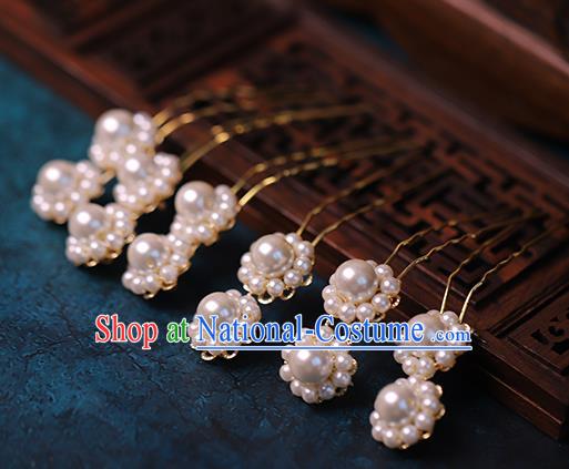 Traditional Chinese Handmade Pearls Hairpins Headdress Ancient Hanfu Hair Accessories for Women