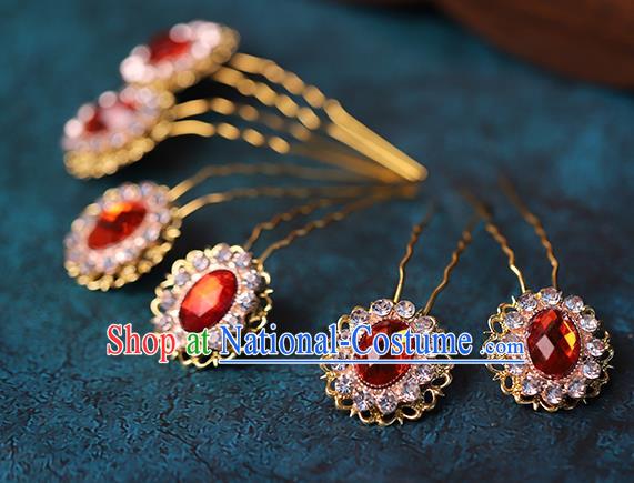 Traditional Chinese Handmade Red Crystal Hairpins Headdress Ancient Hanfu Hair Accessories for Women