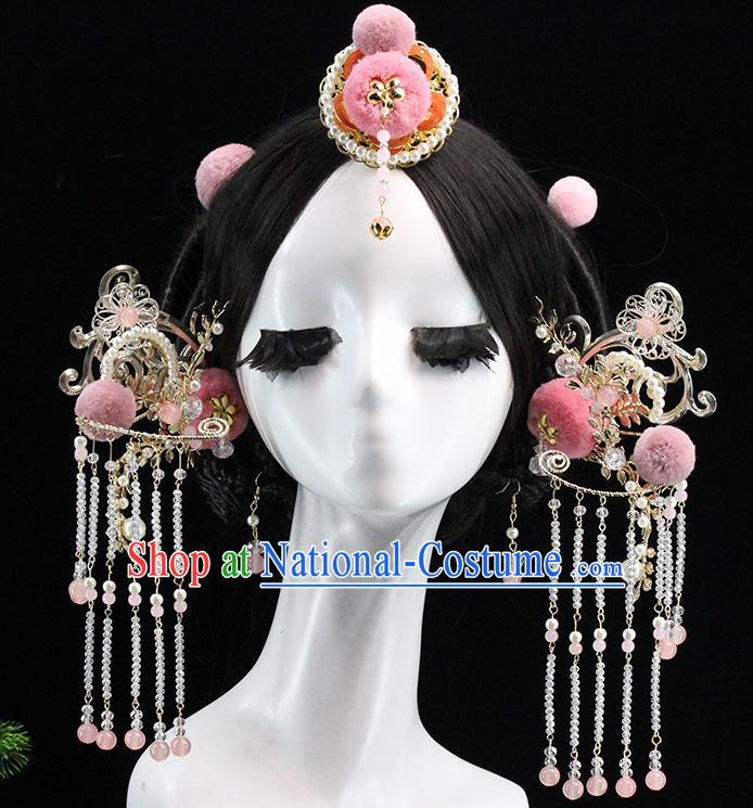 Traditional Chinese Wedding Pink Venonat Hairpins Hair Crown Headdress Ancient Queen Hair Accessories for Women