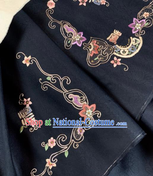 Chinese Classical Embroidered Pattern Design Black Silk Fabric Asian Traditional Hanfu Material