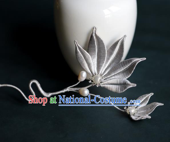 Traditional Chinese Handmade Grey Leaf Hairpins Headdress Ancient Hanfu Hair Accessories for Women