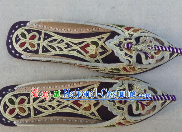 Asian India Traditional Embroidered Purple Slippers Indian Handmade Shoes for Women