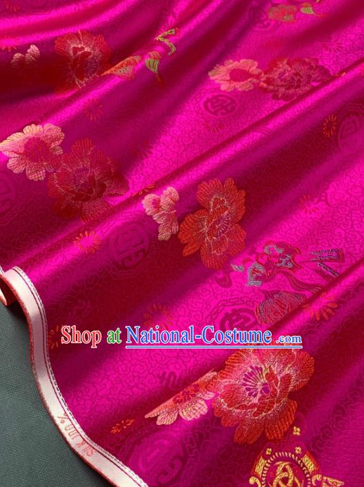 Chinese Classical Peony Pattern Design Rosy Silk Fabric Asian Traditional Hanfu Brocade Material