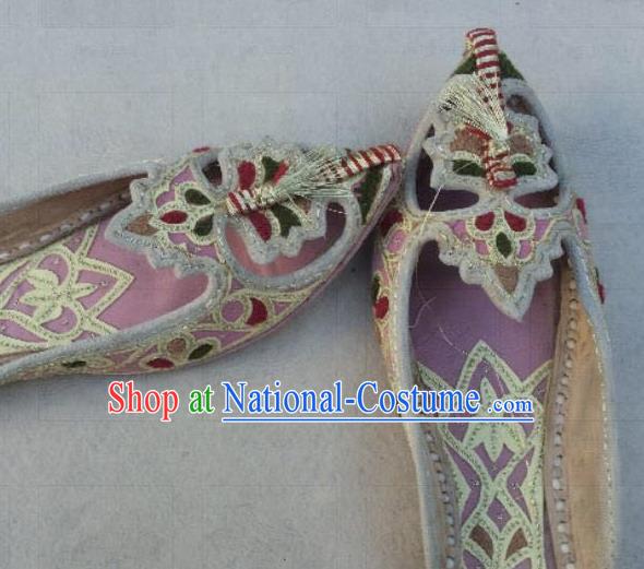 Asian India Traditional Embroidered Pink Slippers Indian Handmade Shoes for Women