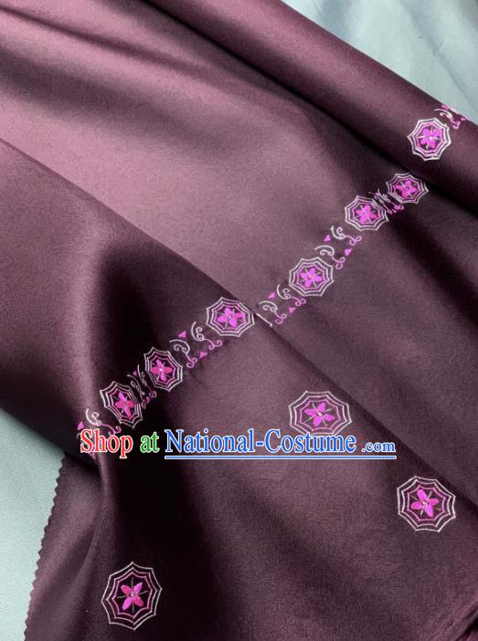 Chinese Classical Embroidered Pattern Design Purple Silk Fabric Asian Traditional Hanfu Brocade Material