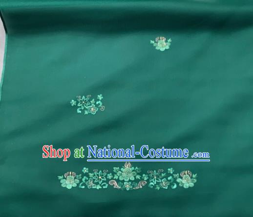 Chinese Classical Embroidered Flowers Pattern Design Green Silk Fabric Asian Traditional Hanfu Brocade Material