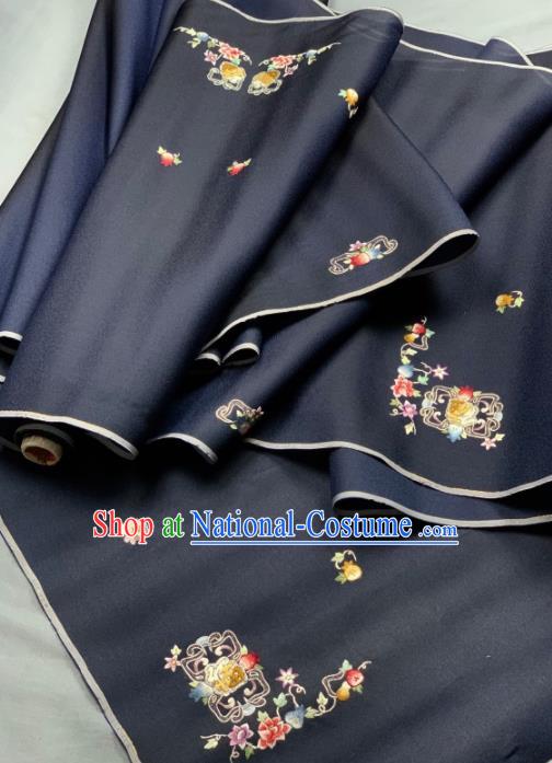 Chinese Classical Pomegranate Flowers Pattern Design Navy Silk Fabric Asian Traditional Hanfu Brocade Material