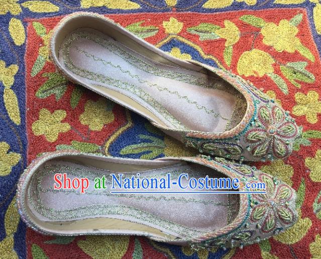 Asian India Traditional Embroidered Light Pink Shoes Indian Handmade Shoes for Women