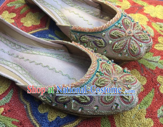 Asian India Traditional Embroidered Light Pink Shoes Indian Handmade Shoes for Women