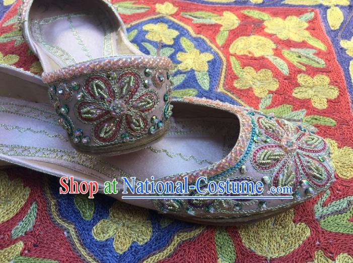 Asian India Traditional Embroidered Light Pink Shoes Indian Handmade Shoes for Women