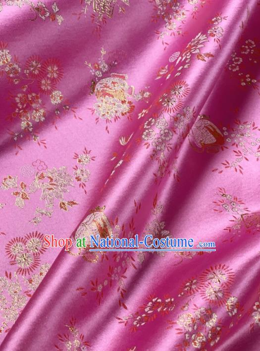 Chinese Classical Flowers Pattern Design Pink Silk Fabric Asian Traditional Hanfu Brocade Material