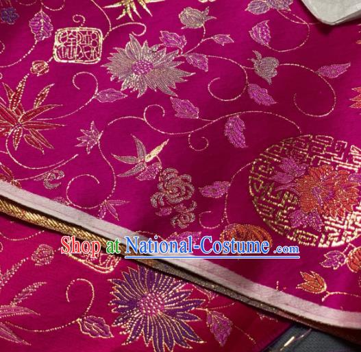 Chinese Classical Twine Chrysanthemum Pattern Design Rosy Silk Fabric Asian Traditional Hanfu Brocade Material