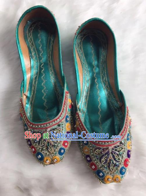 Asian India Traditional Embroidered Leaf Green Shoes Indian Handmade Shoes for Women