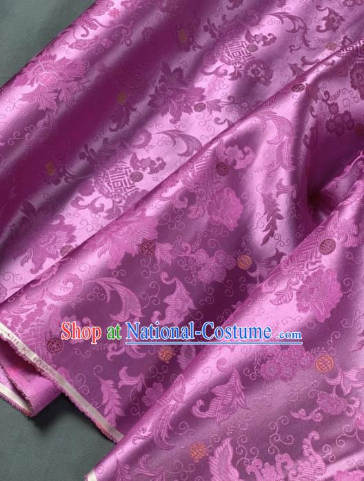 Chinese Classical Peony Pattern Design Lilac Silk Fabric Asian Traditional Hanfu Brocade Material