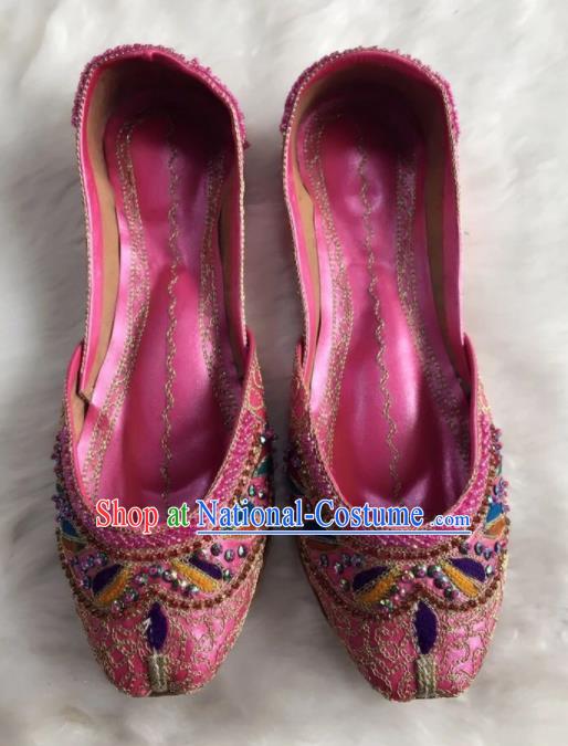 Asian India Traditional Embroidered Leaf Rosy Shoes Indian Handmade Shoes for Women